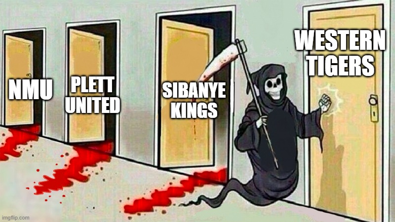 ProStars RFC Unbeaten Games | WESTERN TIGERS; NMU; SIBANYE KINGS; PLETT UNITED | image tagged in death knocking at the door | made w/ Imgflip meme maker