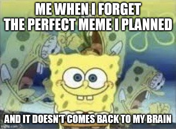 spongebob | ME WHEN I FORGET THE PERFECT MEME I PLANNED; AND IT DOESN'T COMES BACK TO MY BRAIN | image tagged in spongebob internal screaming | made w/ Imgflip meme maker