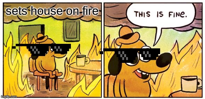 This Is Fine | sets house on fire | image tagged in memes,this is fine | made w/ Imgflip meme maker