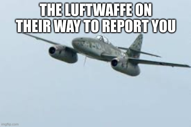 Me-262 | THE LUFTWAFFE ON THEIR WAY TO REPORT YOU | image tagged in me-262 | made w/ Imgflip meme maker