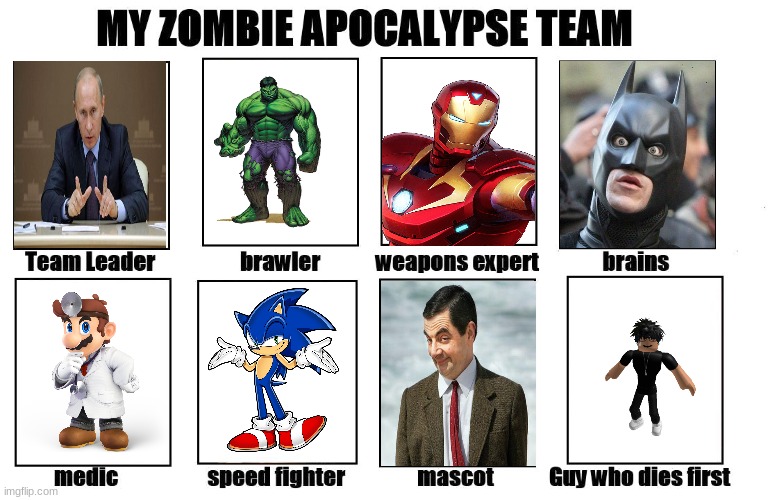 The perfect Zombie team | image tagged in my zombie apocalypse team | made w/ Imgflip meme maker