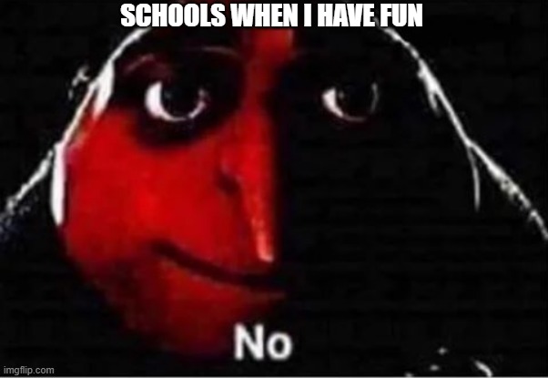 Gru No | SCHOOLS WHEN I HAVE FUN | image tagged in gru no | made w/ Imgflip meme maker