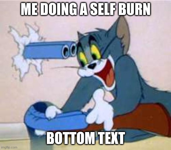 bang | ME DOING A SELF BURN; BOTTOM TEXT | image tagged in tom the cat shooting himself | made w/ Imgflip meme maker