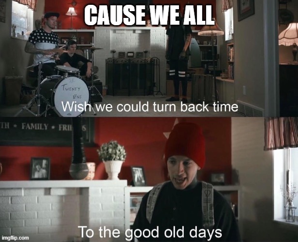 Wish we could turn back time, To the good old days | CAUSE WE ALL | image tagged in wish we could turn back time to the good old days | made w/ Imgflip meme maker