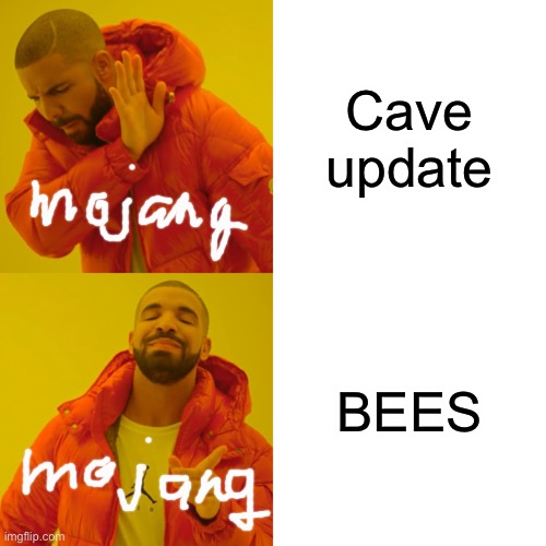 Mojang in 2018 | Cave update; BEES | image tagged in memes,drake hotline bling | made w/ Imgflip meme maker