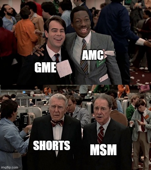 Apes Not Leaving |  AMC; GME; SHORTS; MSM | image tagged in trading places,amc,gme | made w/ Imgflip meme maker
