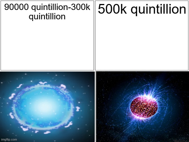 90k quintillion-500k quintillion play button inspired by matiasber | 90000 quintillion-300k quintillion; 500k quintillion | image tagged in memes,blank comic panel 2x2 | made w/ Imgflip meme maker