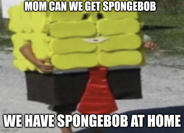 Spongebob At Home | MOM CAN WE GET SPONGEBOB; WE HAVE SPONGEBOB AT HOME | image tagged in memes | made w/ Imgflip meme maker