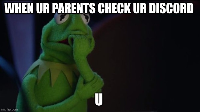 Kermit worried face | WHEN UR PARENTS CHECK UR DISCORD; U | image tagged in kermit worried face | made w/ Imgflip meme maker
