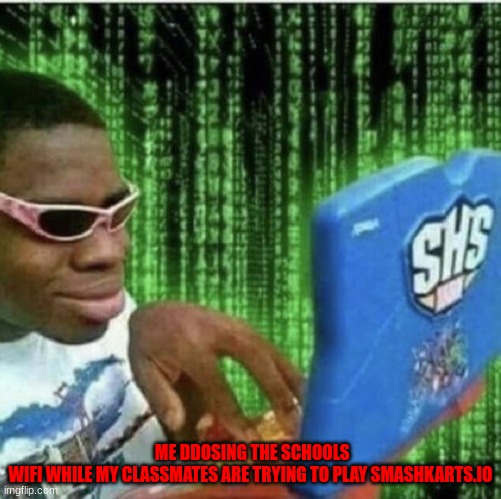 true story | ME DDOSING THE SCHOOLS WIFI WHILE MY CLASSMATES ARE TRYING TO PLAY SMASHKARTS.IO | image tagged in ryan beckford,school | made w/ Imgflip meme maker