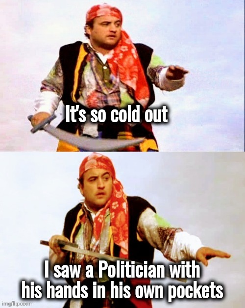 Pirate joke | It's so cold out I saw a Politician with his hands in his own pockets | image tagged in pirate joke | made w/ Imgflip meme maker