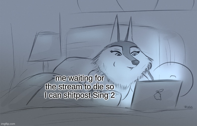 me waiting for the stream to die so I can shitpost Sing 2 | image tagged in sing 2 porsha on laptop | made w/ Imgflip meme maker