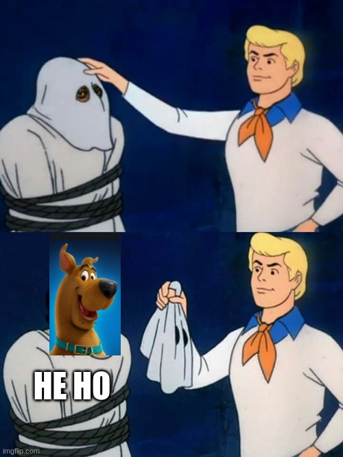 Scooby doo mask reveal | HE HO | image tagged in scooby doo mask reveal | made w/ Imgflip meme maker