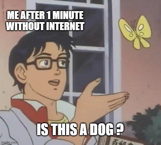Is This A Pigeon |  ME AFTER 1 MINUTE WITHOUT INTERNET; IS THIS A DOG ? | image tagged in memes,is this a pigeon | made w/ Imgflip meme maker