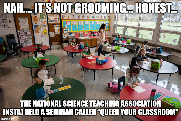 And they wonder why Americans are falling behind the rest of the world... | NAH.... IT'S NOT GROOMING... HONEST... THE NATIONAL SCIENCE TEACHING ASSOCIATION (NSTA) HELD A SEMINAR CALLED “QUEER YOUR CLASSROOM" | image tagged in american,education,embarrassing | made w/ Imgflip meme maker