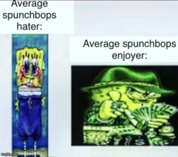 average spunchbops hater vs average spunchbops enjoyer | image tagged in average spunchbops hater vs average spunchbops enjoyer | made w/ Imgflip meme maker
