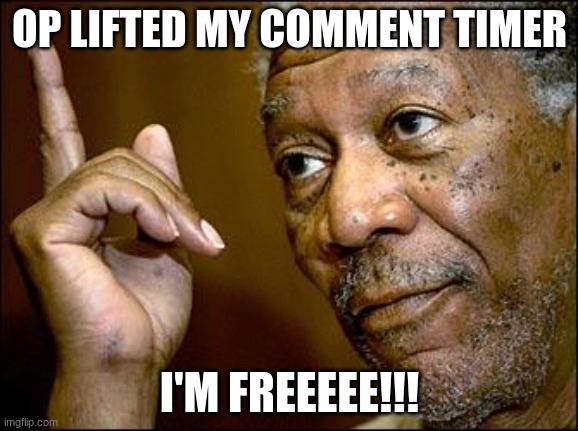 gotta be my favorite mod | OP LIFTED MY COMMENT TIMER; I'M FREEEEE!!! | image tagged in this morgan freeman | made w/ Imgflip meme maker