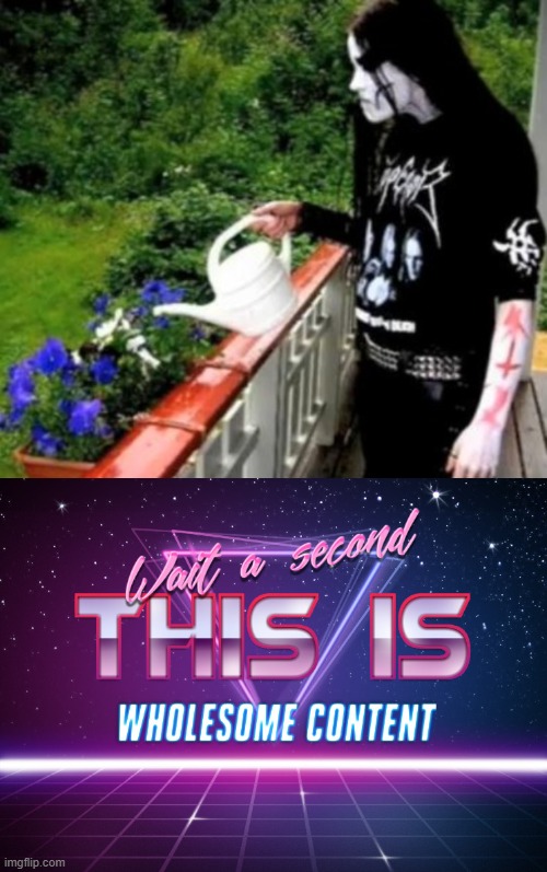 Black Metal fan watering flowers is so wholesome | image tagged in wait a second this is wholesome content | made w/ Imgflip meme maker