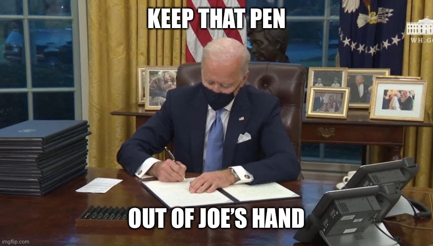 Biden signs | KEEP THAT PEN OUT OF JOE’S HAND | image tagged in biden signs | made w/ Imgflip meme maker