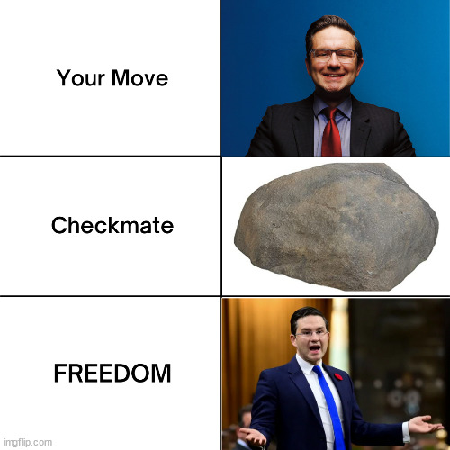 Beaten By A Rock | image tagged in chess,rock,pierre poilievre | made w/ Imgflip meme maker