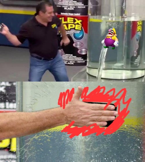 Wario dies after being squashed by Phil Swift with Flex Tape | image tagged in flex tape,phil swift,wario dies | made w/ Imgflip meme maker
