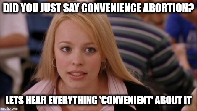 Its Not Going To Happen Meme | DID YOU JUST SAY CONVENIENCE ABORTION? LETS HEAR EVERYTHING 'CONVENIENT' ABOUT IT | image tagged in memes,its not going to happen | made w/ Imgflip meme maker