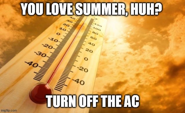 Summer Heat | YOU LOVE SUMMER, HUH? TURN OFF THE AC | image tagged in summer heat | made w/ Imgflip meme maker