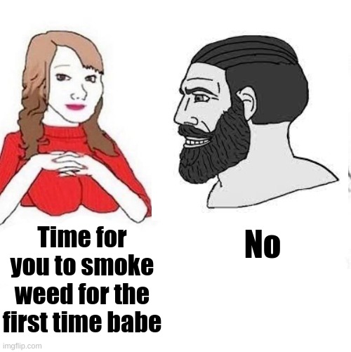 I would never smoke weed | Time for you to smoke weed for the first time babe; No | image tagged in weed | made w/ Imgflip meme maker