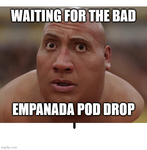 WAITING FOR THE BAD; EMPANADA POD DROP | image tagged in TheDeprogram | made w/ Imgflip meme maker