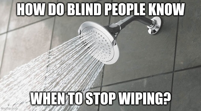 Shower Thoughts | HOW DO BLIND PEOPLE KNOW; WHEN TO STOP WIPING? | image tagged in shower thoughts | made w/ Imgflip meme maker