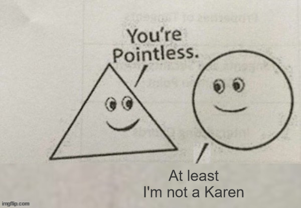 You're Pointless Blank | At least I'm not a Karen | image tagged in you're pointless blank | made w/ Imgflip meme maker