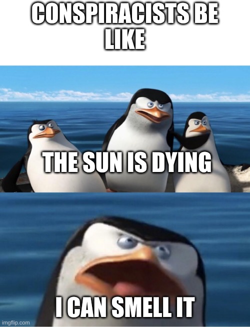 Conspiracy | CONSPIRACISTS BE
LIKE; THE SUN IS DYING; I CAN SMELL IT | image tagged in wouldn't that make you,funny,memes | made w/ Imgflip meme maker