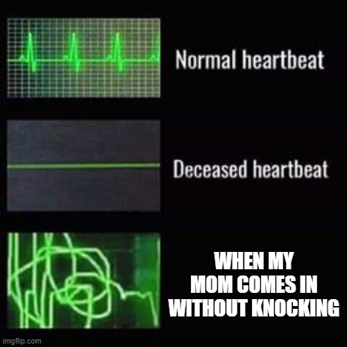 yep | WHEN MY MOM COMES IN WITHOUT KNOCKING | image tagged in heartbeat rate | made w/ Imgflip meme maker