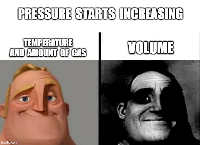 Boyle's Law in a Nutshell | PRESSURE  STARTS  INCREASING; TEMPERATURE AND  AMOUNT  OF  GAS; VOLUME | image tagged in teacher's copy | made w/ Imgflip meme maker