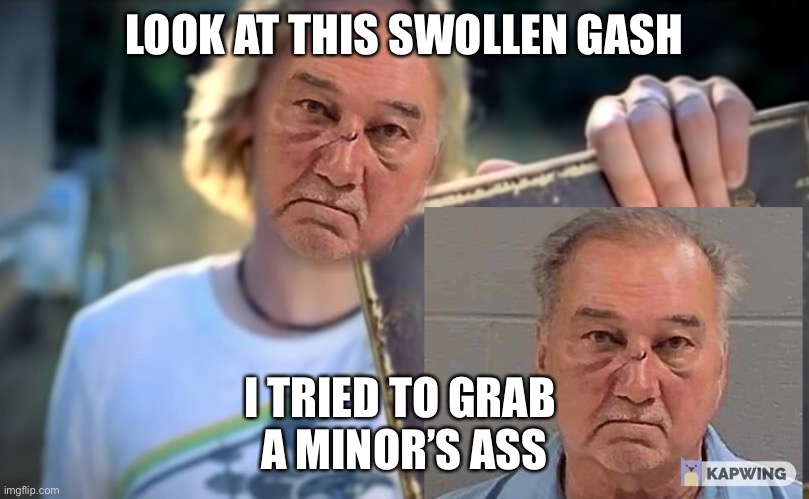 LOOK AT THIS SWOLLEN GASH; I TRIED TO GRAB 
A MINOR’S ASS | made w/ Imgflip meme maker