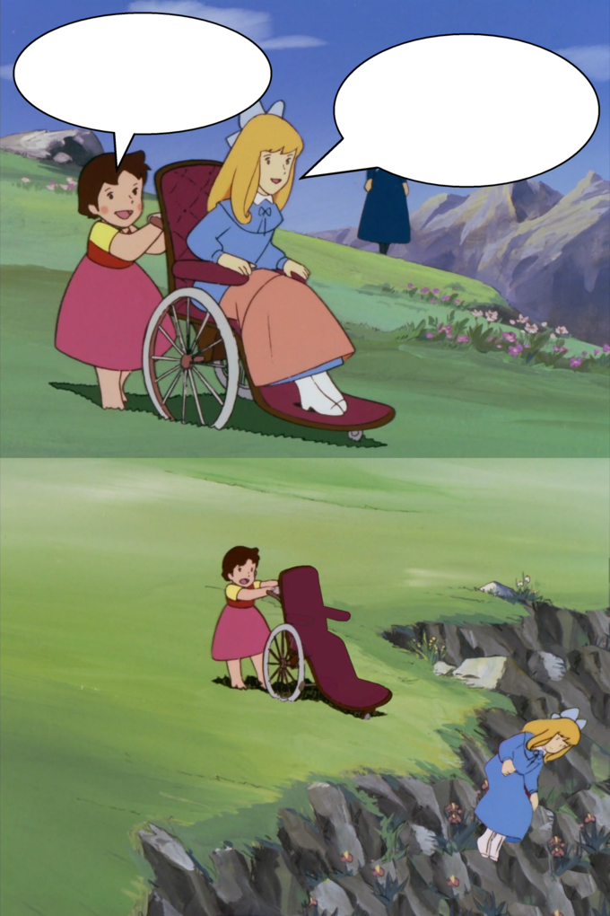 High Quality Heidi Pushing Clara off Cliff Blank Meme Template