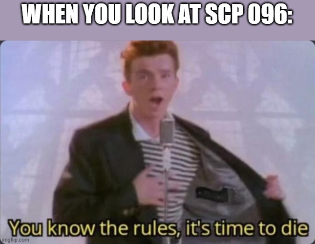 true | WHEN YOU LOOK AT SCP 096: | image tagged in you know the rules it's time to die,scp | made w/ Imgflip meme maker