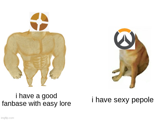 Buff Doge vs. Cheems | i have a good fanbase with easy lore; i have sexy pepole | image tagged in memes,buff doge vs cheems | made w/ Imgflip meme maker