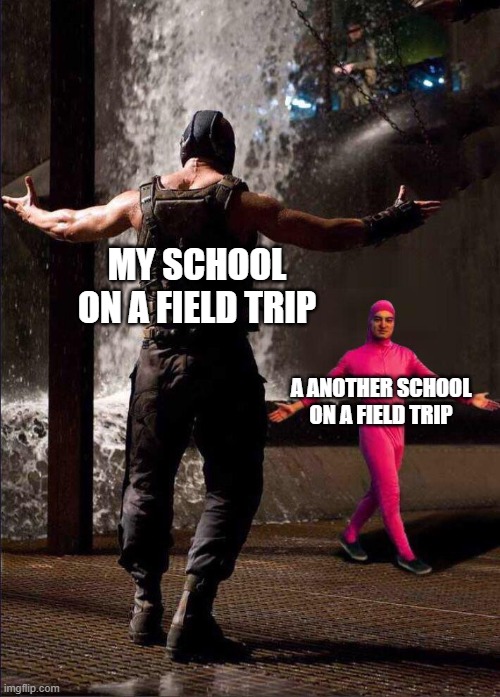 Pink Guy vs Bane | MY SCHOOL ON A FIELD TRIP; A ANOTHER SCHOOL ON A FIELD TRIP | image tagged in pink guy vs bane | made w/ Imgflip meme maker