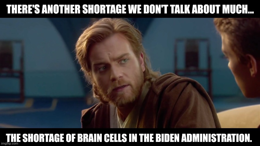 A real shortage of brain cells. | THERE'S ANOTHER SHORTAGE WE DON'T TALK ABOUT MUCH... THE SHORTAGE OF BRAIN CELLS IN THE BIDEN ADMINISTRATION. | image tagged in memes | made w/ Imgflip meme maker