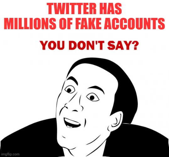 You Don't Say |  TWITTER HAS MILLIONS OF FAKE ACCOUNTS | image tagged in memes,you don't say | made w/ Imgflip meme maker