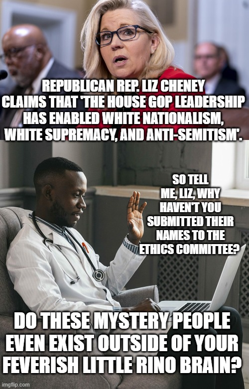 Yep . . . the RINO that NEEDS to officially become a radical leftwing nutcase member. | REPUBLICAN REP. LIZ CHENEY CLAIMS THAT 'THE HOUSE GOP LEADERSHIP HAS ENABLED WHITE NATIONALISM, WHITE SUPREMACY, AND ANTI-SEMITISM'. SO TELL ME, LIZ, WHY HAVEN'T YOU SUBMITTED THEIR NAMES TO THE ETHICS COMMITTEE? DO THESE MYSTERY PEOPLE EVEN EXIST OUTSIDE OF YOUR FEVERISH LITTLE RINO BRAIN? | image tagged in nutcase | made w/ Imgflip meme maker