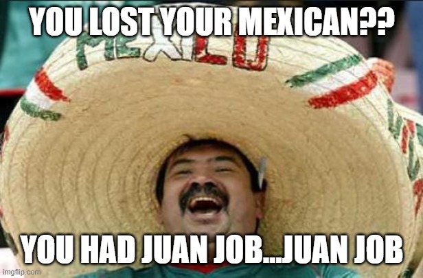 mexican word of the day | YOU LOST YOUR MEXICAN?? YOU HAD JUAN JOB...JUAN JOB | image tagged in mexican word of the day | made w/ Imgflip meme maker