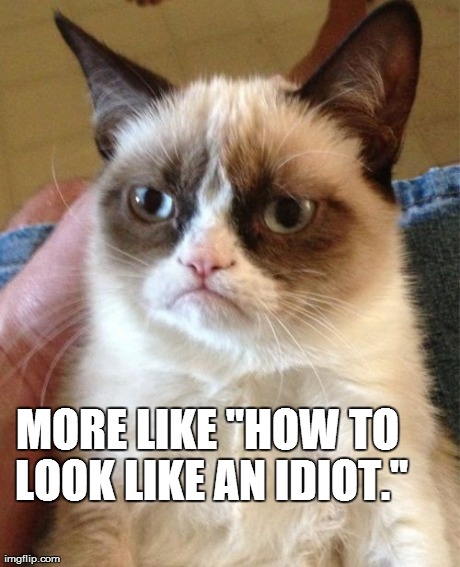 Grumpy Cat Meme | MORE LIKE "HOW TO LOOK LIKE AN IDIOT." | image tagged in memes,grumpy cat | made w/ Imgflip meme maker