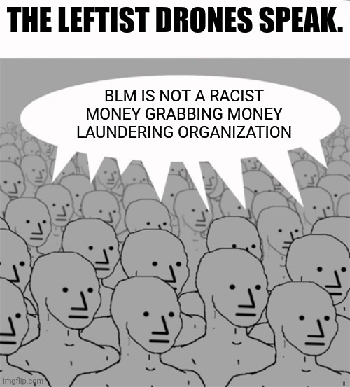 It doesn't matter what the evidence says, they ignore it. | THE LEFTIST DRONES SPEAK. BLM IS NOT A RACIST MONEY GRABBING MONEY LAUNDERING ORGANIZATION | image tagged in npcprogramscreed | made w/ Imgflip meme maker