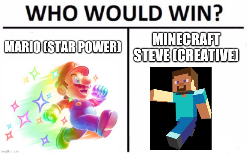 I'm actually asking. | MARIO (STAR POWER); MINECRAFT STEVE (CREATIVE) | image tagged in memes,who would win | made w/ Imgflip meme maker
