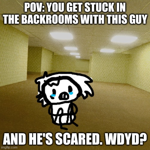 No ERP or romance. Otherwise other rp is allowed. | POV: YOU GET STUCK IN THE BACKROOMS WITH THIS GUY; AND HE'S SCARED. WDYD? | image tagged in backrooms,pls,help,me | made w/ Imgflip meme maker