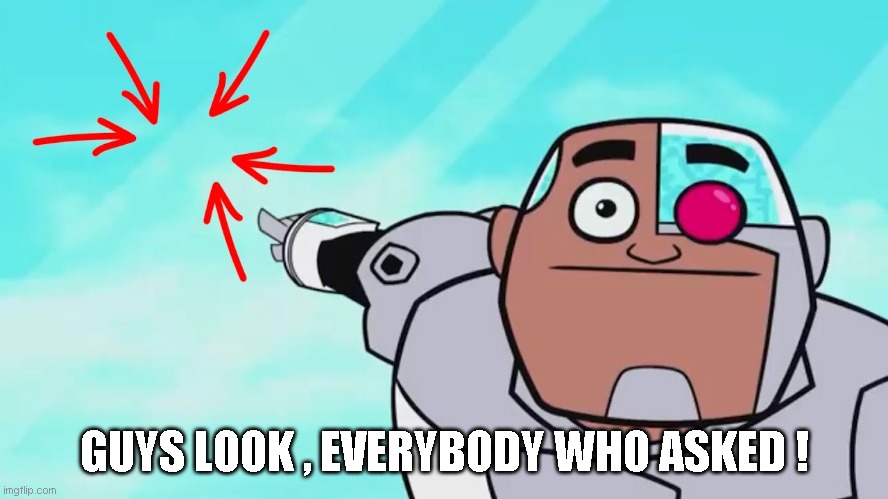 GUYS LOOK , EVERYBODY WHO ASKED ! | image tagged in funny,teen titans go,guys look,chad,the person who asked | made w/ Imgflip meme maker