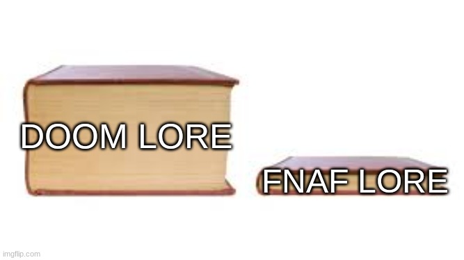 Doom vs. Fnaf | FNAF LORE; DOOM LORE | image tagged in big book small book | made w/ Imgflip meme maker