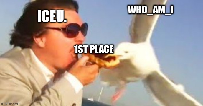 who_am_I strikes back | WHO_AM_I; ICEU. 1ST PLACE | image tagged in swiping seagull,who_am_i,memes,funny,1st place,iceu | made w/ Imgflip meme maker